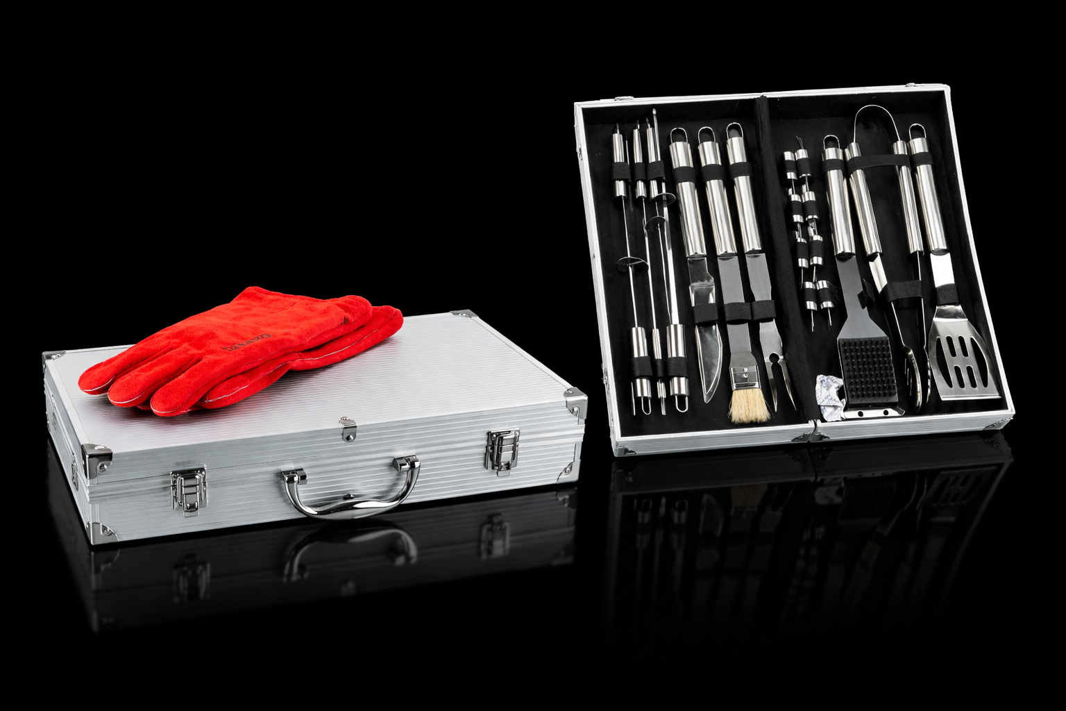 Kit barbecue complet – Valise alu + gants haute température